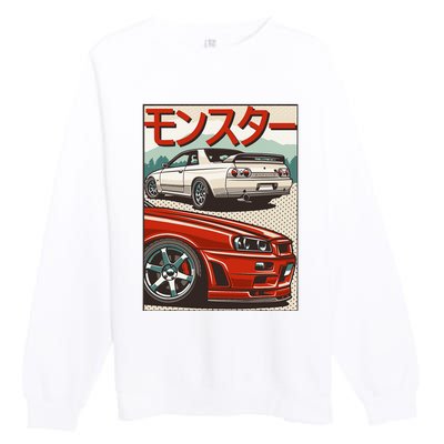 Jdm Skyline R32 Car Tuning Japan Rising Sun Drift Premium Crewneck Sweatshirt