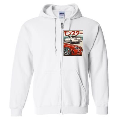 Jdm Skyline R32 Car Tuning Japan Rising Sun Drift Full Zip Hoodie