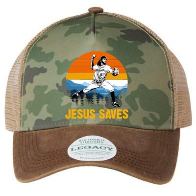 Jesus Saves Retro Baseball Pitcher Legacy Tie Dye Trucker Hat