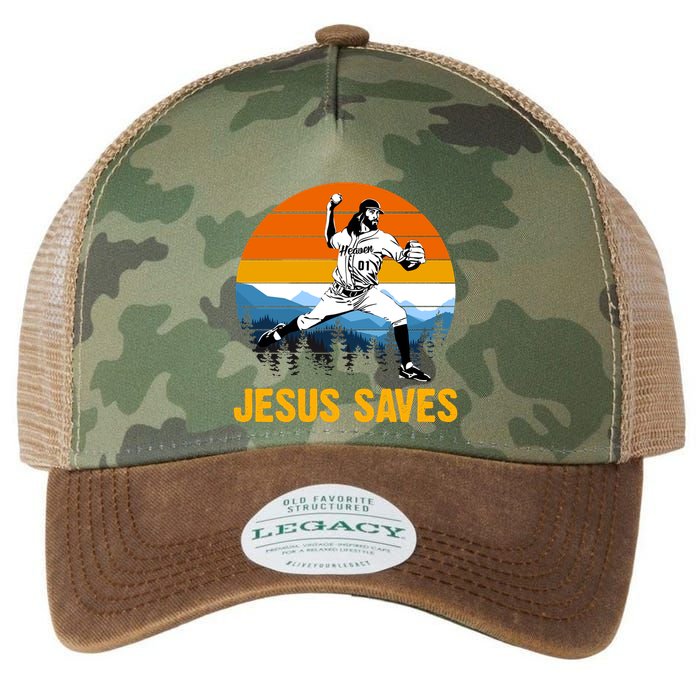 Jesus Saves Retro Baseball Pitcher Legacy Tie Dye Trucker Hat