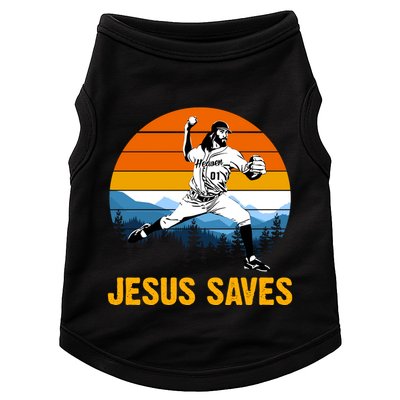 Jesus Saves Retro Baseball Pitcher Doggie Tank
