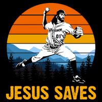 Jesus Saves Retro Baseball Pitcher Cooling Performance Crew T-Shirt