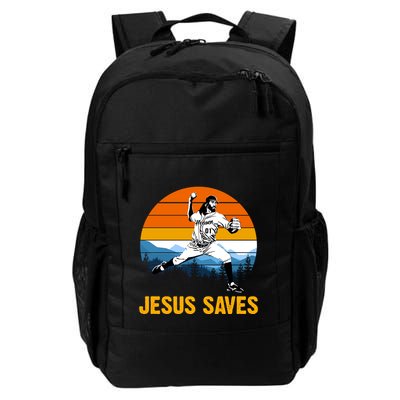 Jesus Saves Retro Baseball Pitcher Backpack