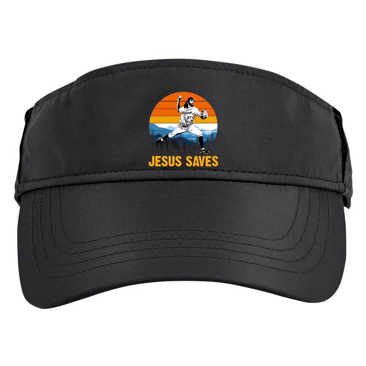 Jesus Saves Retro Baseball Pitcher Adult Drive Performance Visor