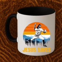 Jesus Saves Retro Baseball Pitcher Mug