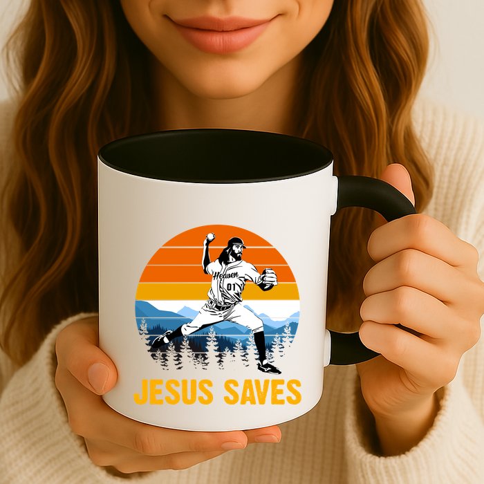 Jesus Saves Retro Baseball Pitcher Mug