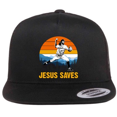 Jesus Saves Retro Baseball Pitcher Flatbill Hat