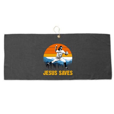 Jesus Saves Retro Baseball Pitcher Large Microfiber Waffle Golf Towel