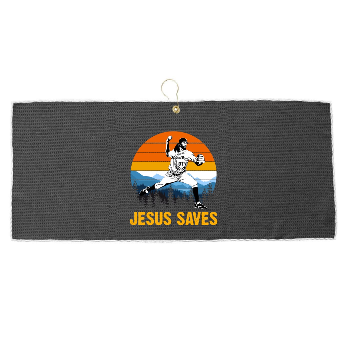 Jesus Saves Retro Baseball Pitcher Large Microfiber Waffle Golf Towel