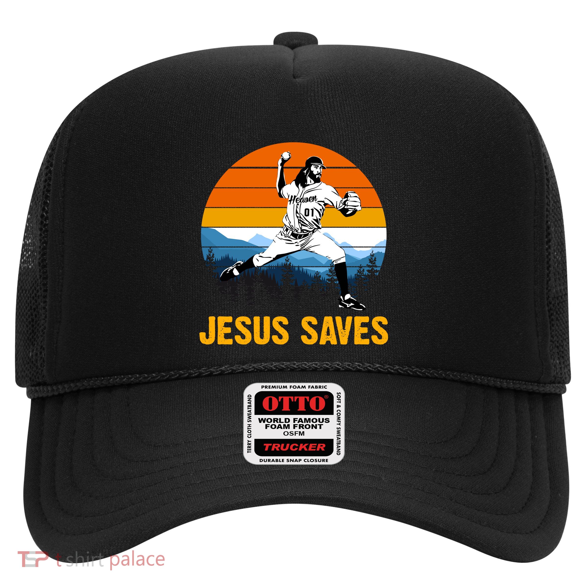Jesus Saves Retro Baseball Pitcher Trucker Hat