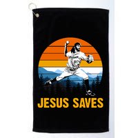 Jesus Saves Retro Baseball Pitcher Golf Towel