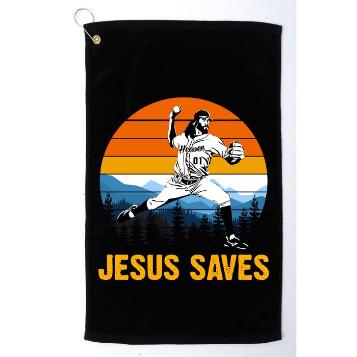 Jesus Saves Retro Baseball Pitcher Golf Towel
