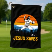 Jesus Saves Retro Baseball Pitcher Golf Towel
