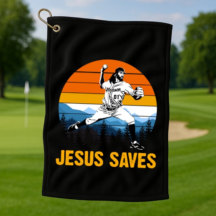 Jesus Saves Retro Baseball Pitcher Golf Towel