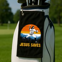 Jesus Saves Retro Baseball Pitcher Golf Towel