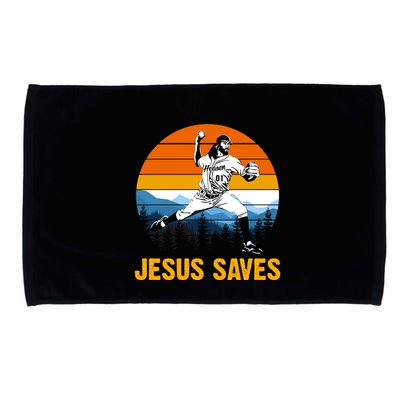Jesus Saves Retro Baseball Pitcher Microfiber Hand Towel