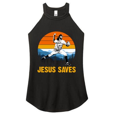 Jesus Saves Retro Baseball Pitcher Women's Perfect Tri Rocker Tank