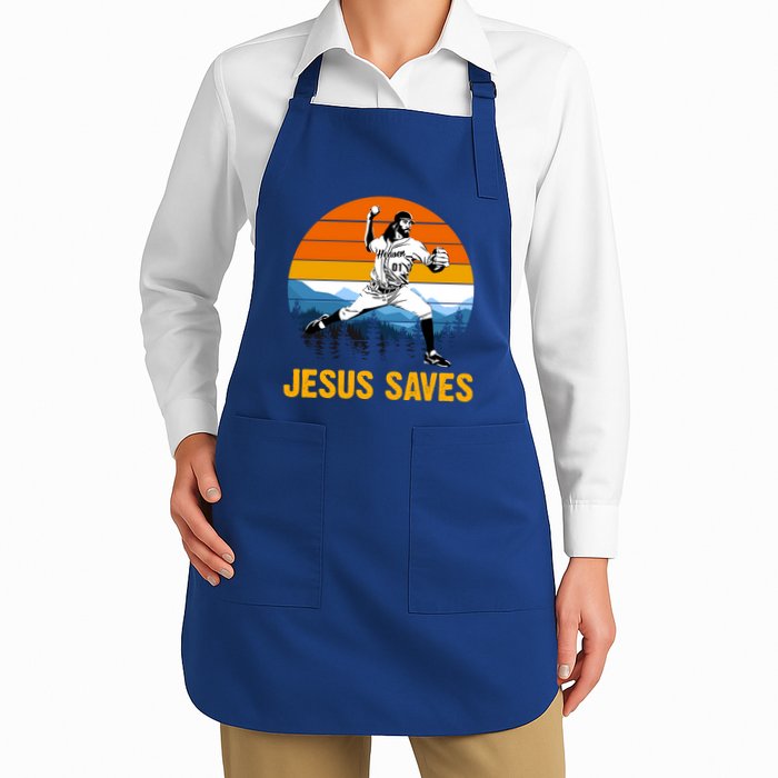 Jesus Saves Retro Baseball Pitcher Apron