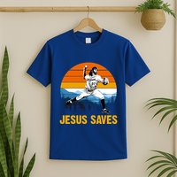 Jesus Saves Retro Baseball Pitcher T-Shirt