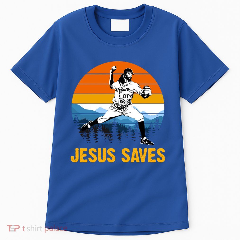 Jesus Saves Retro Baseball Pitcher Tall T-Shirt