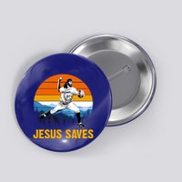 Jesus Saves Retro Baseball Pitcher Button