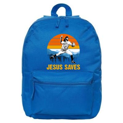 Jesus Saves Retro Baseball Pitcher 16 in Basic Backpack
