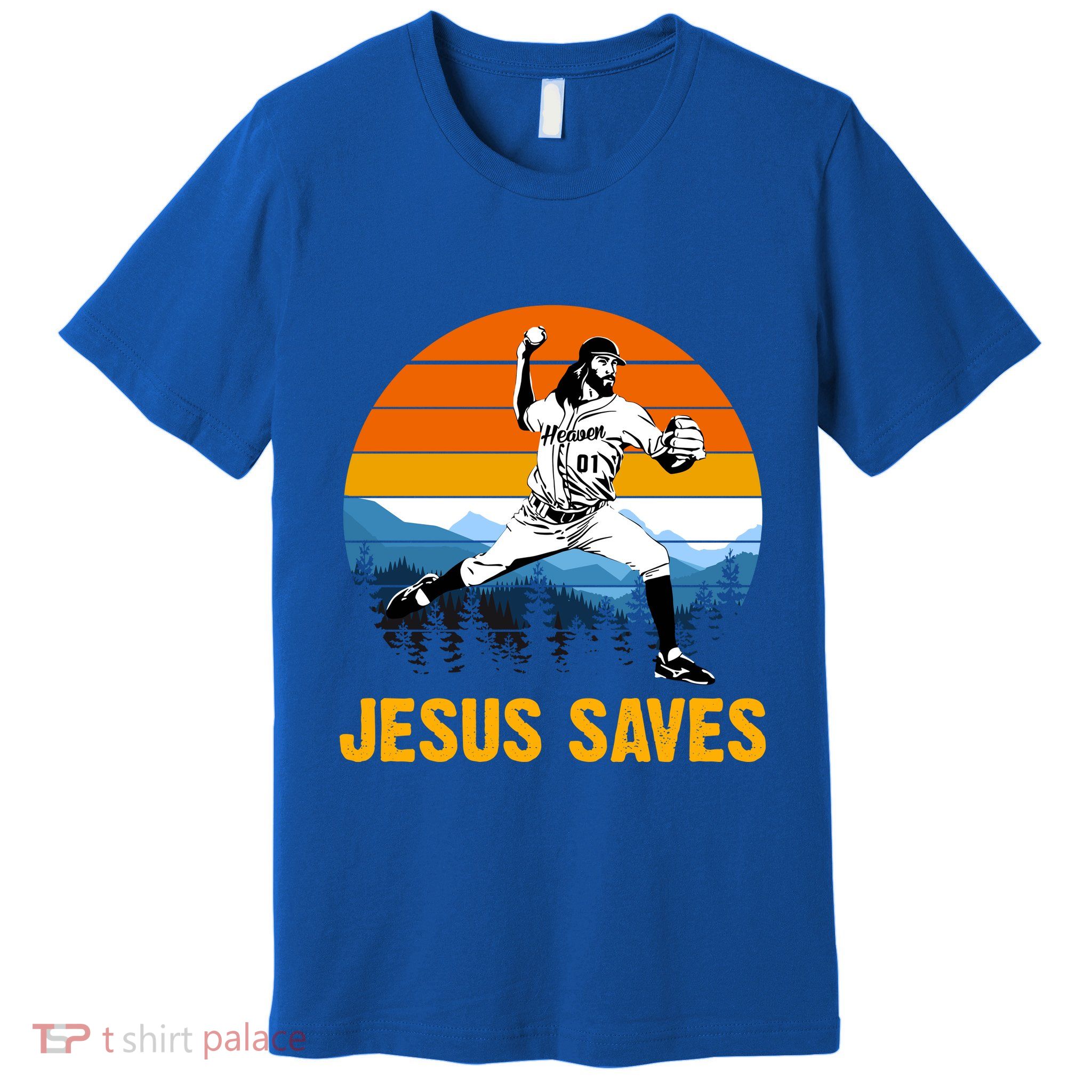 Jesus Saves Retro Baseball Pitcher Premium T-Shirt