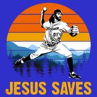Jesus Saves Retro Baseball Pitcher Baby Bodysuit