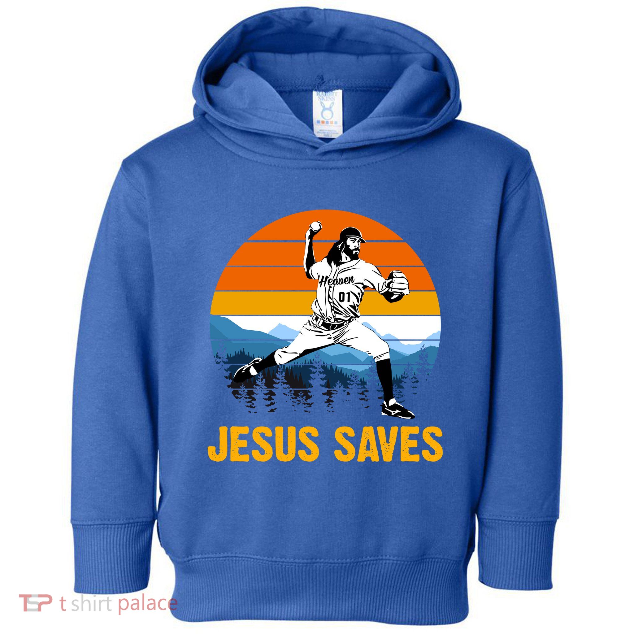 Jesus Saves Retro Baseball Pitcher Toddler Hoodie