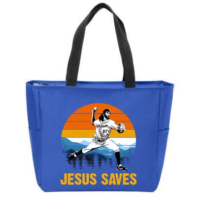 Jesus Saves Retro Baseball Pitcher Zip Tote Bag