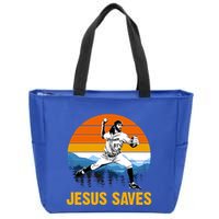 Jesus Saves Retro Baseball Pitcher Zip Tote Bag