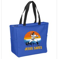 Jesus Saves Retro Baseball Pitcher Zip Tote Bag