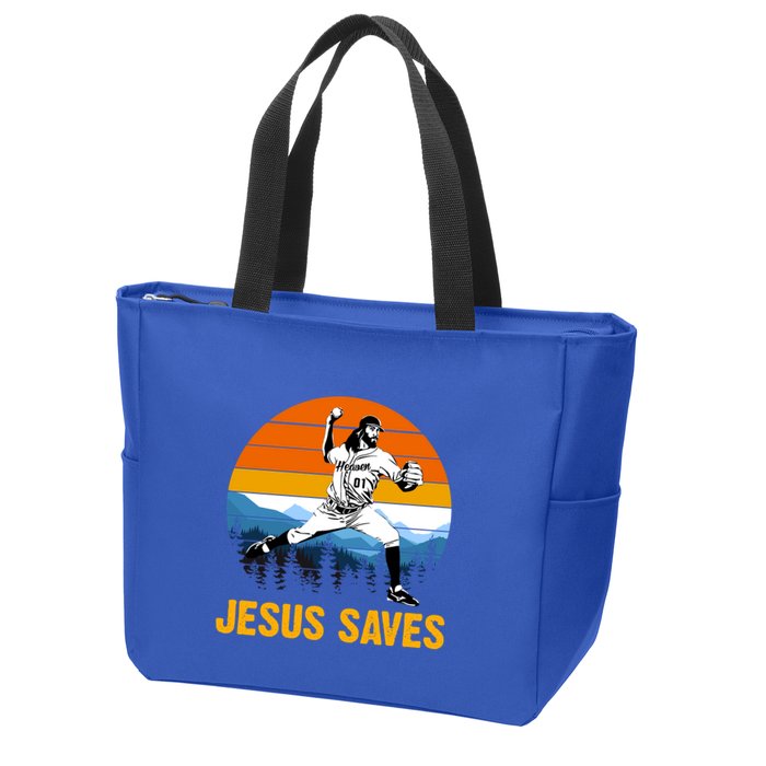 Jesus Saves Retro Baseball Pitcher Zip Tote Bag