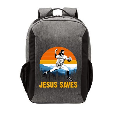 Jesus Saves Retro Baseball Pitcher Vector Backpack