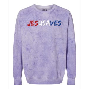 Jesus Saves Religious Patriotic USA Pride Gift Colorblast Crewneck Sweatshirt