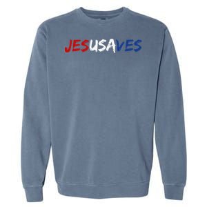 Jesus Saves Religious Patriotic USA Pride Gift Garment-Dyed Sweatshirt