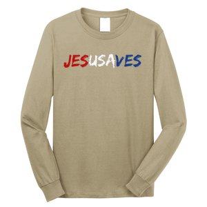 Jesus Saves Religious Patriotic USA Pride Gift Long Sleeve Shirt