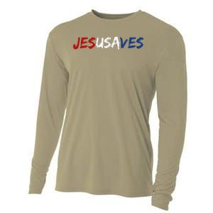 Jesus Saves Religious Patriotic USA Pride Gift Cooling Performance Long Sleeve Crew