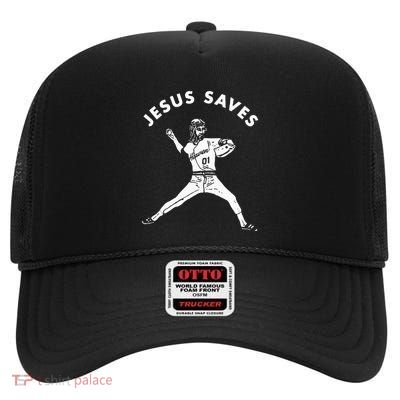 Jesus Saves Religious Christian Faith Baseball High Crown Mesh Back Trucker Hat