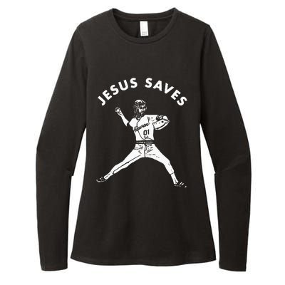 Jesus Saves Religious Christian Faith Baseball Womens CVC Long Sleeve Shirt