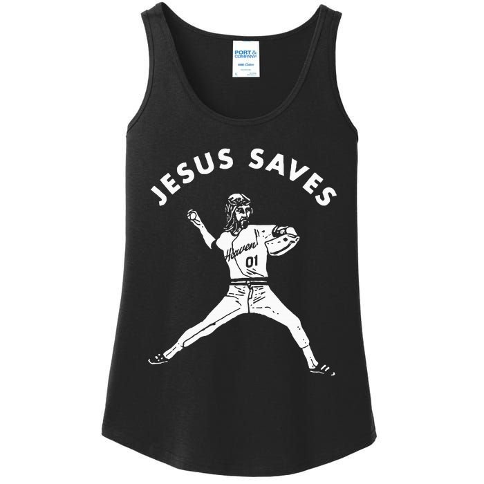 Jesus Saves Religious Christian Faith Baseball Ladies Essential Tank