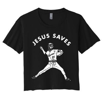 Jesus Saves Religious Christian Faith Baseball Women's Crop Top Tee