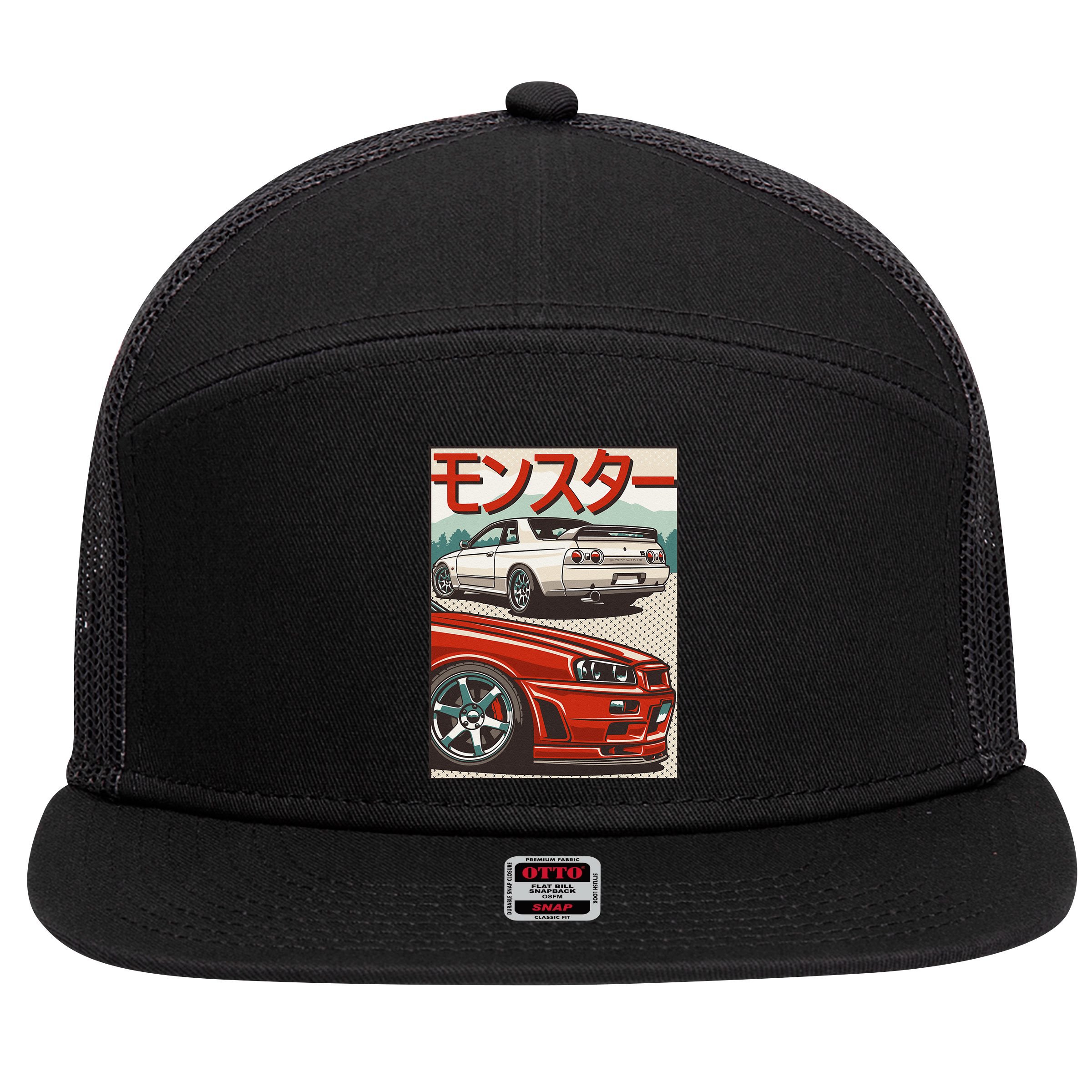 JDM Skyline R32 Car Tuning Japan Rising Sun Drift 7 Panel Mesh Trucker Snapback Hat