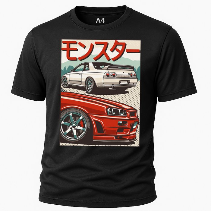 JDM Skyline R32 Car Tuning Japan Rising Sun Drift Cooling Performance Crew T-Shirt