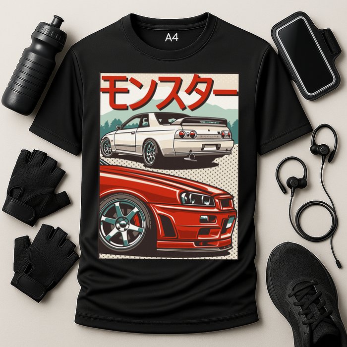 JDM Skyline R32 Car Tuning Japan Rising Sun Drift Cooling Performance Crew T-Shirt