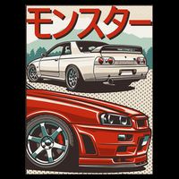 JDM Skyline R32 Car Tuning Japan Rising Sun Drift Cooling Performance Crew T-Shirt