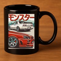 JDM Skyline R32 Car Tuning Japan Rising Sun Drift 11oz C Handle Ceramic Mug