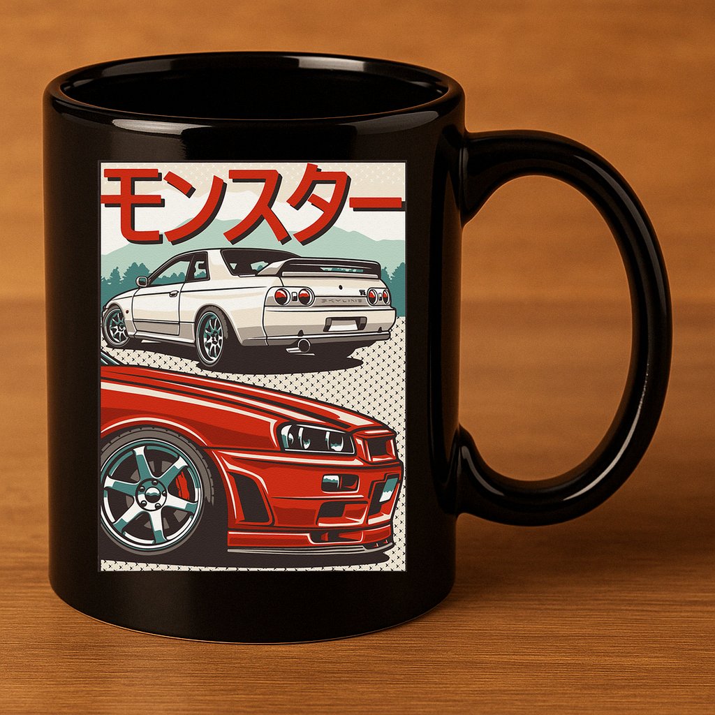 JDM Skyline R32 Car Tuning Japan Rising Sun Drift 11oz C Handle Ceramic Mug