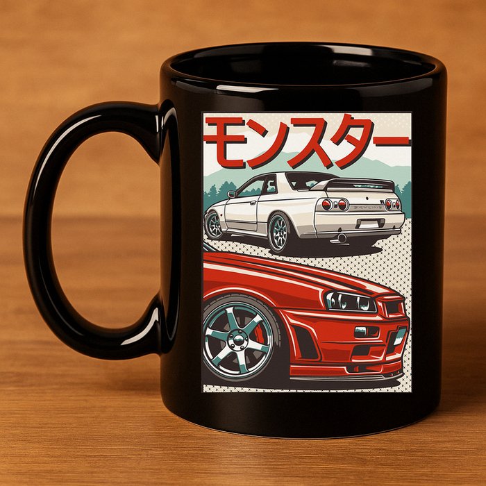 JDM Skyline R32 Car Tuning Japan Rising Sun Drift 11oz C Handle Ceramic Mug