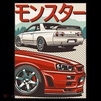 JDM Skyline R32 Car Tuning Japan Rising Sun Drift Flatbill Hat